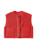 Cardigan Maille Sans Manches Boutonné Avec Poches Uni