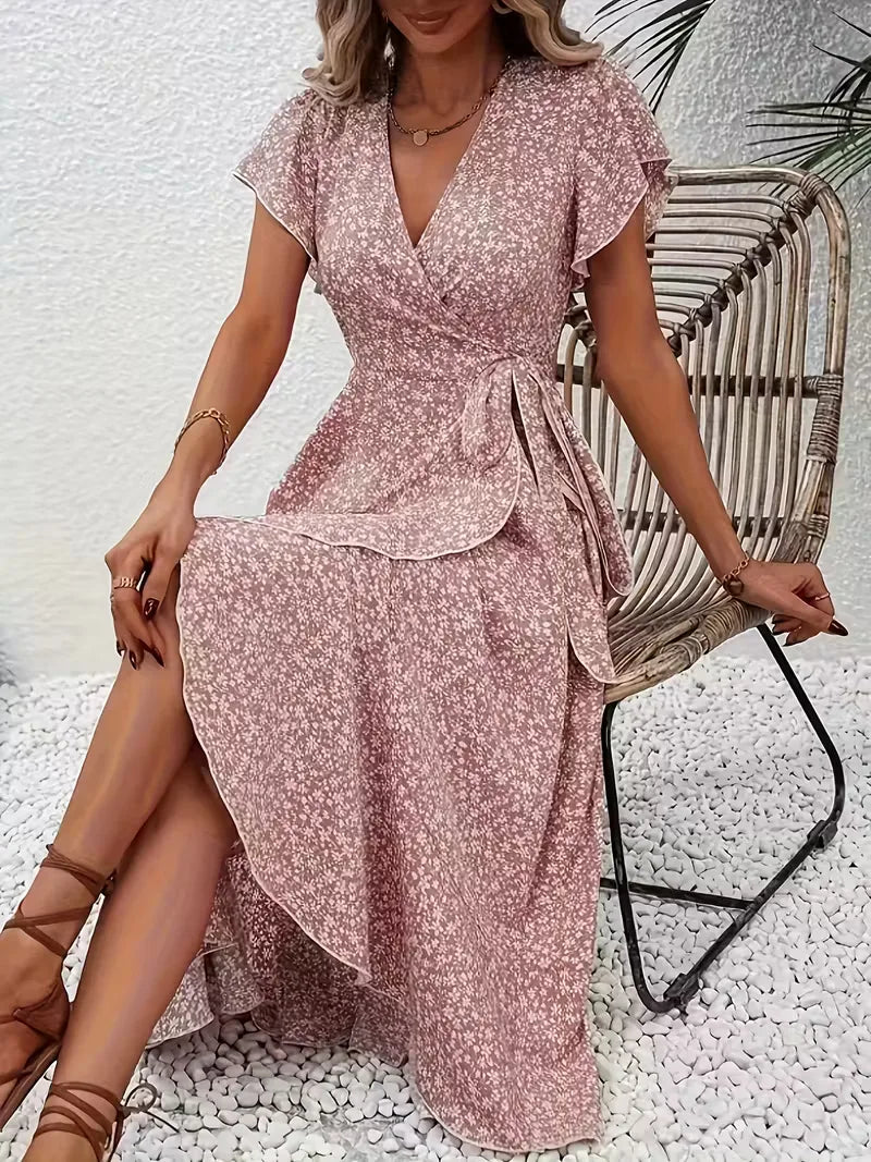 Robe portefeuille à imprimé floral avec décolleté en V