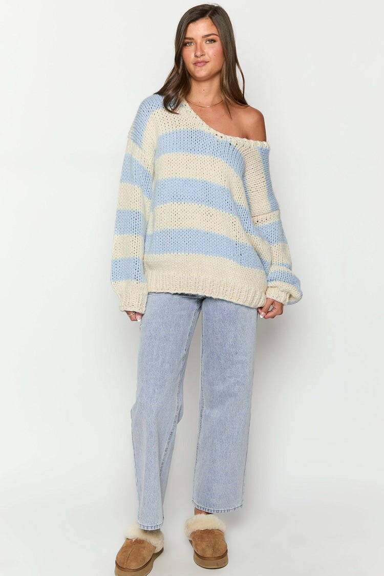 Pull en maille rayé confortable à épaules dénudées