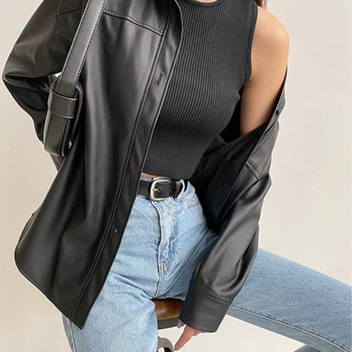 Veste aviateur vintage en cuir avec col à revers et fermeture à boutons