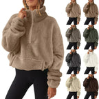 Pull polaire doux à demi-fermeture éclair pour femmes