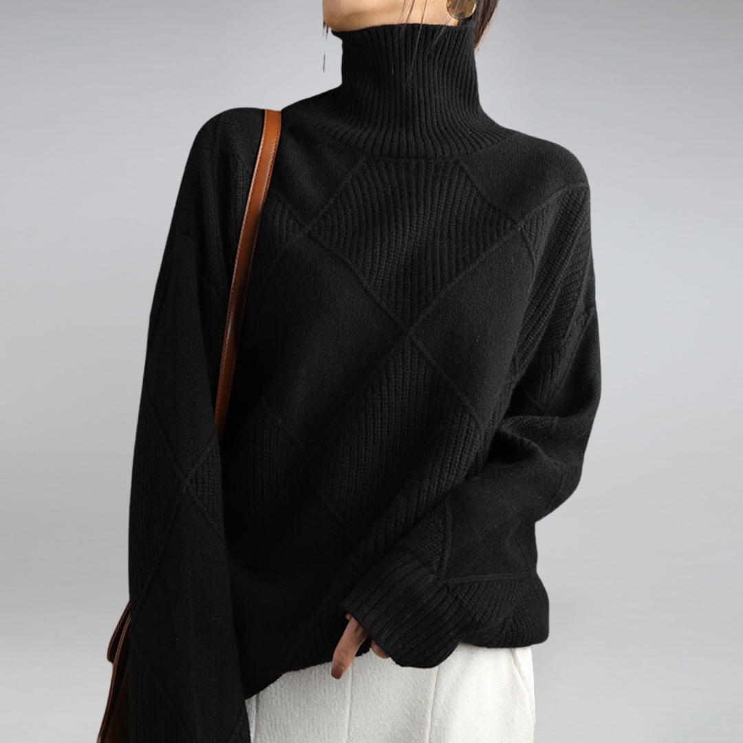 Pull à col roulé en tricot géométrique confortable