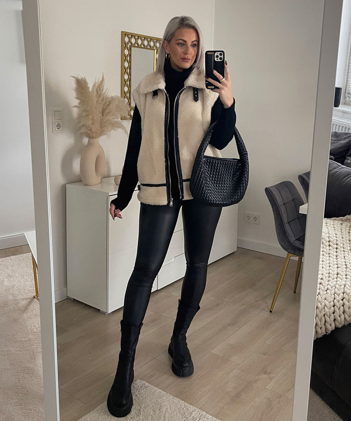 Gilet en fausse fourrure douillet style teddy pour superposition hivernale