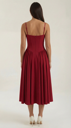 Robe mi-longue corset florale pour femme avec décolleté en cœur