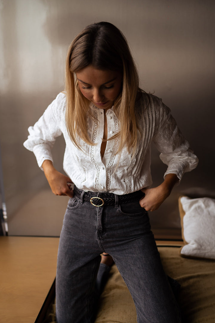 Chemise à boutons brodée style décontracté chic