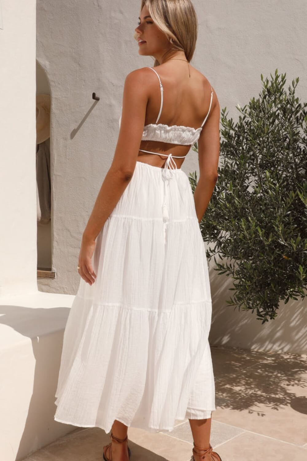 Robe mi-longue en mélange coton chiffon