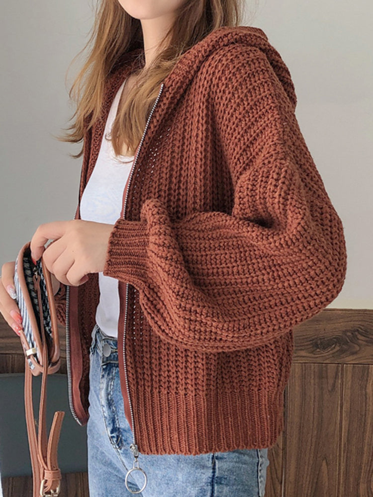 Pull à capuche zippé en maille pour femmes