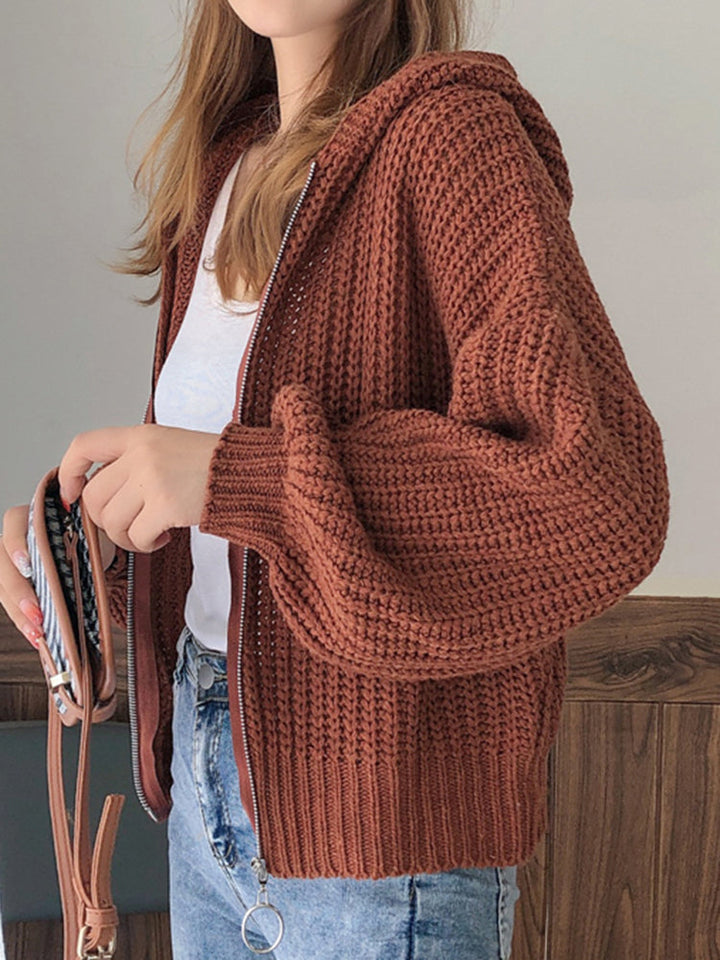 Pull à capuche zippé en maille pour femmes