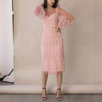 Robe à manches bouffantes en tulle brodé de fleurs pour femmes