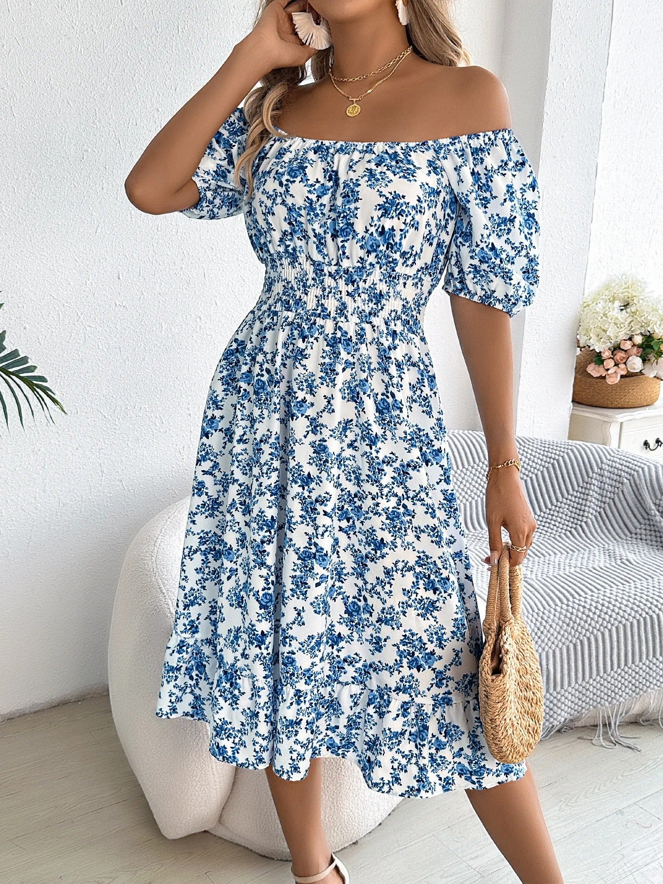 Sophie Paris | Robe mi-longue de plage à imprimé floral 3D