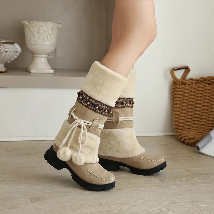 Bottes d'hiver montantes en suède synthétique style bohème chic