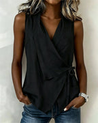 Blouse sans manches portefeuille pour femmes