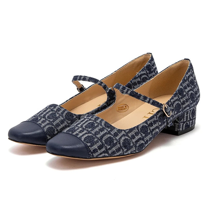 Isabelle Moreau® | Denim-Mary Janes mit Blockabsatz