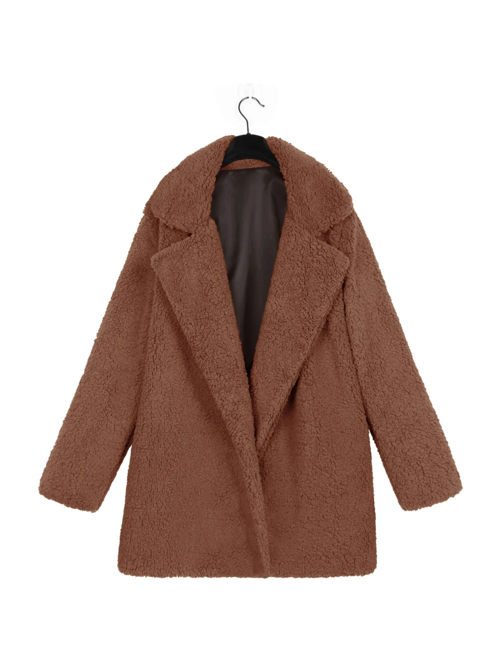Manteau Court en Peluche Teddy Douillet avec Col Revers