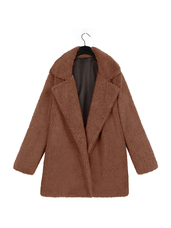 Manteau Court en Peluche Teddy Douillet avec Col Revers