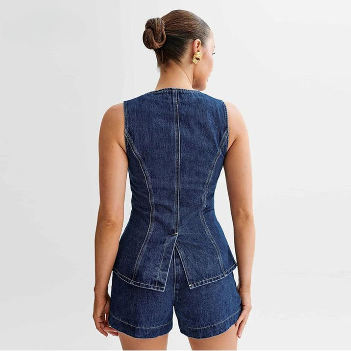 Ensemble deux pièces en denim pour femme