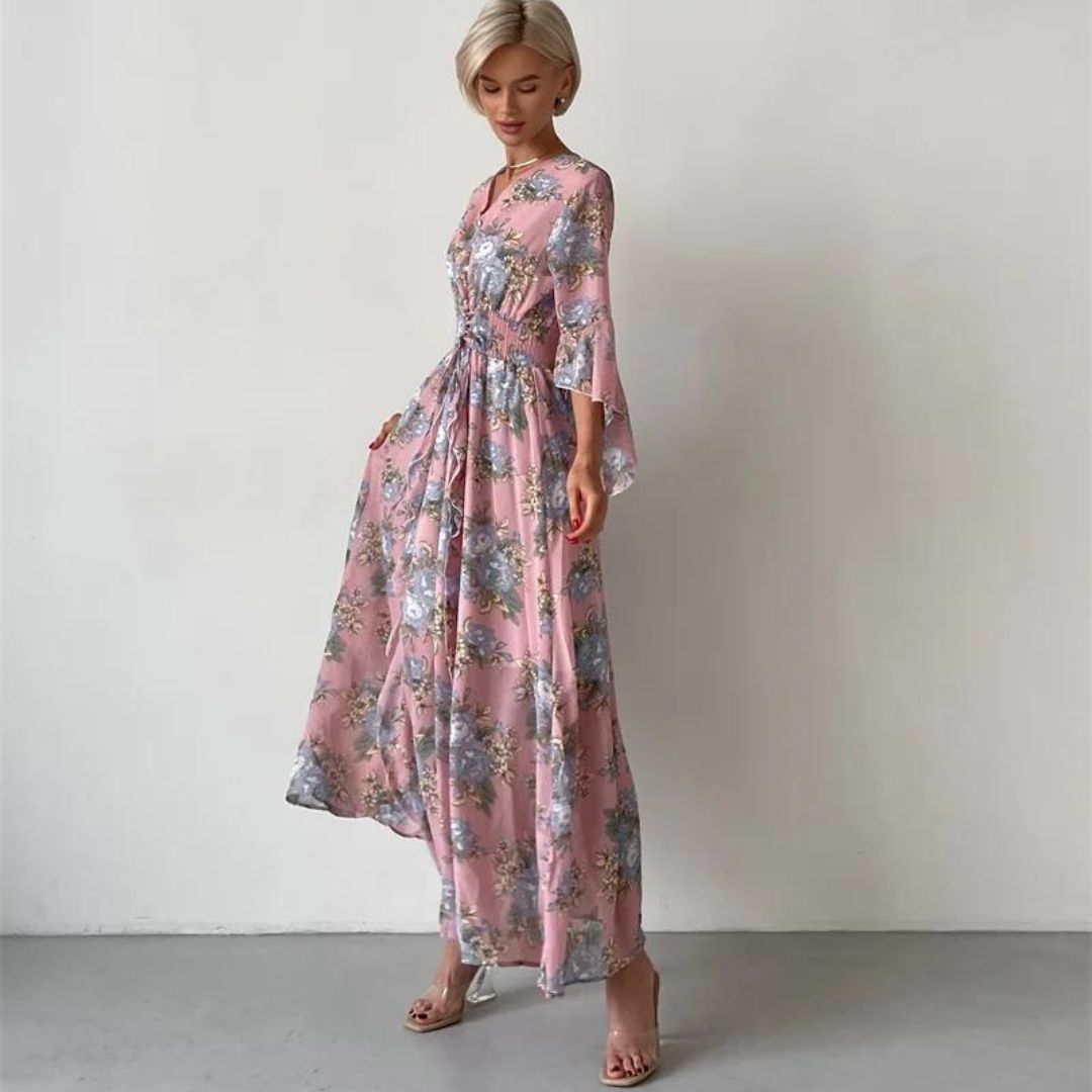 Pauline Laurent® | Robe midi florale avec décolleté en V