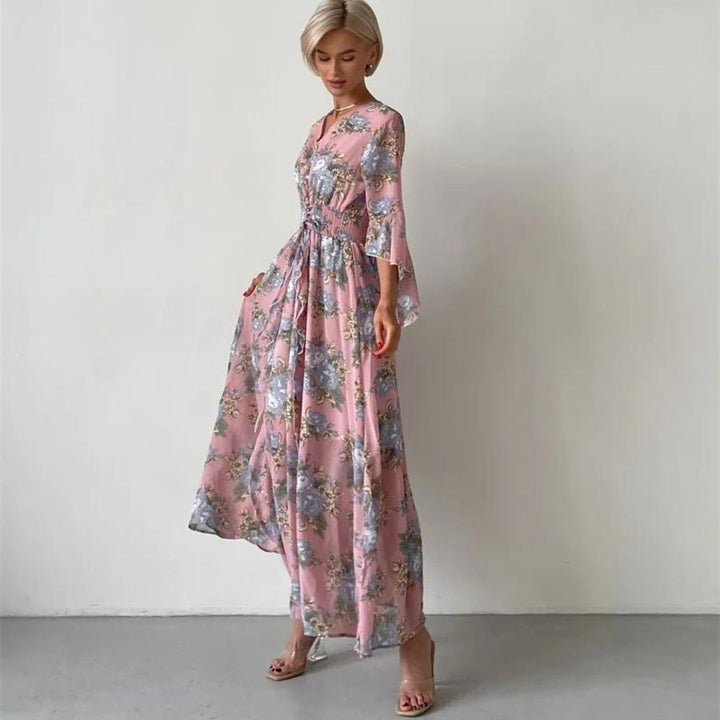 Pauline Laurent® | Robe midi florale avec décolleté en V