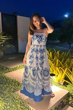 Robe midi bleu en polyester à bretelles spaghetti
