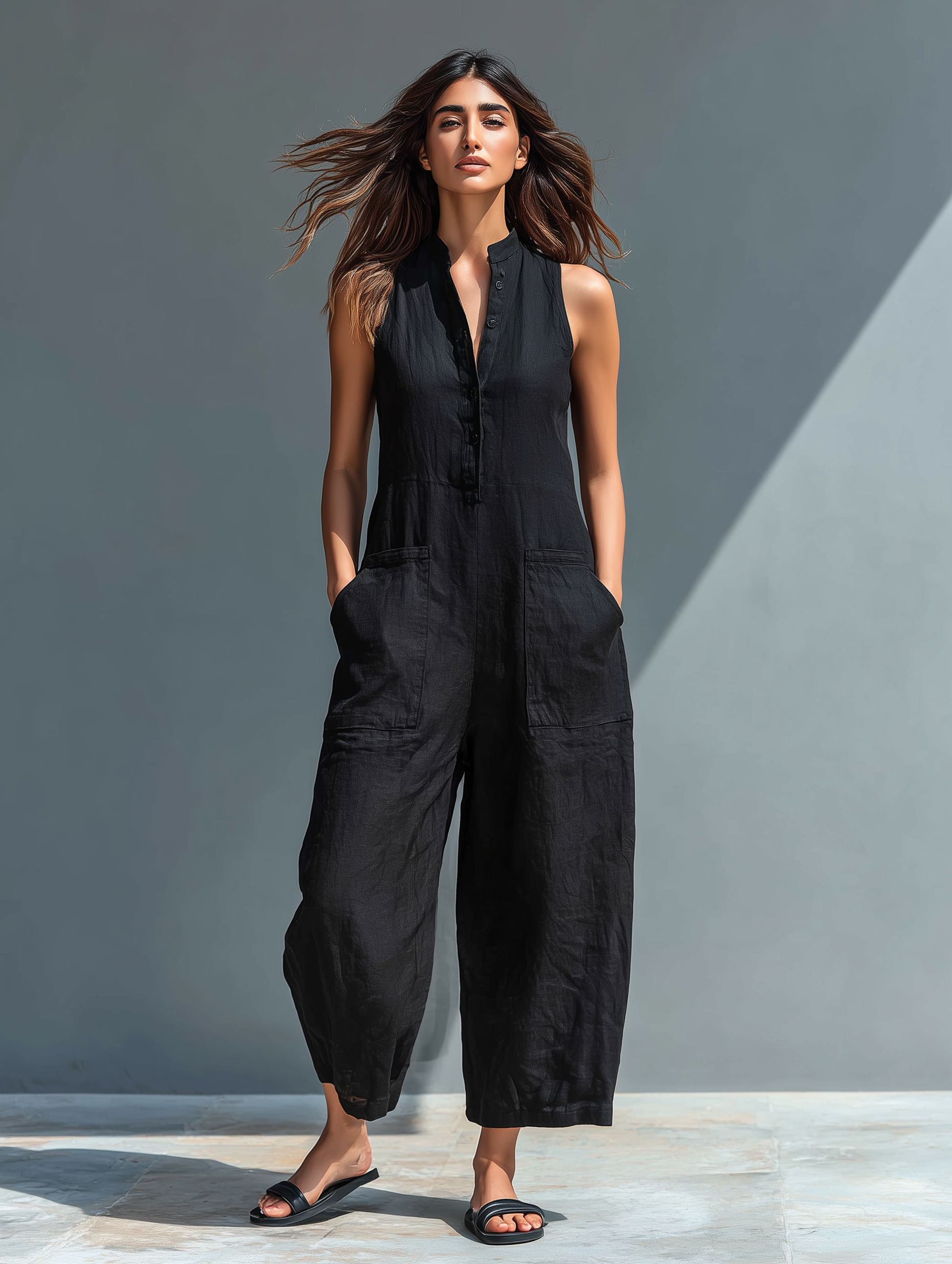 Combinaison fluide en lin pour femme