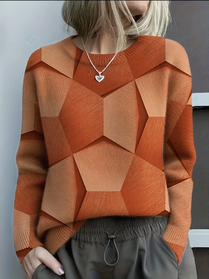 Pull en maille confortable avec imprimés géométriques 3D audacieux