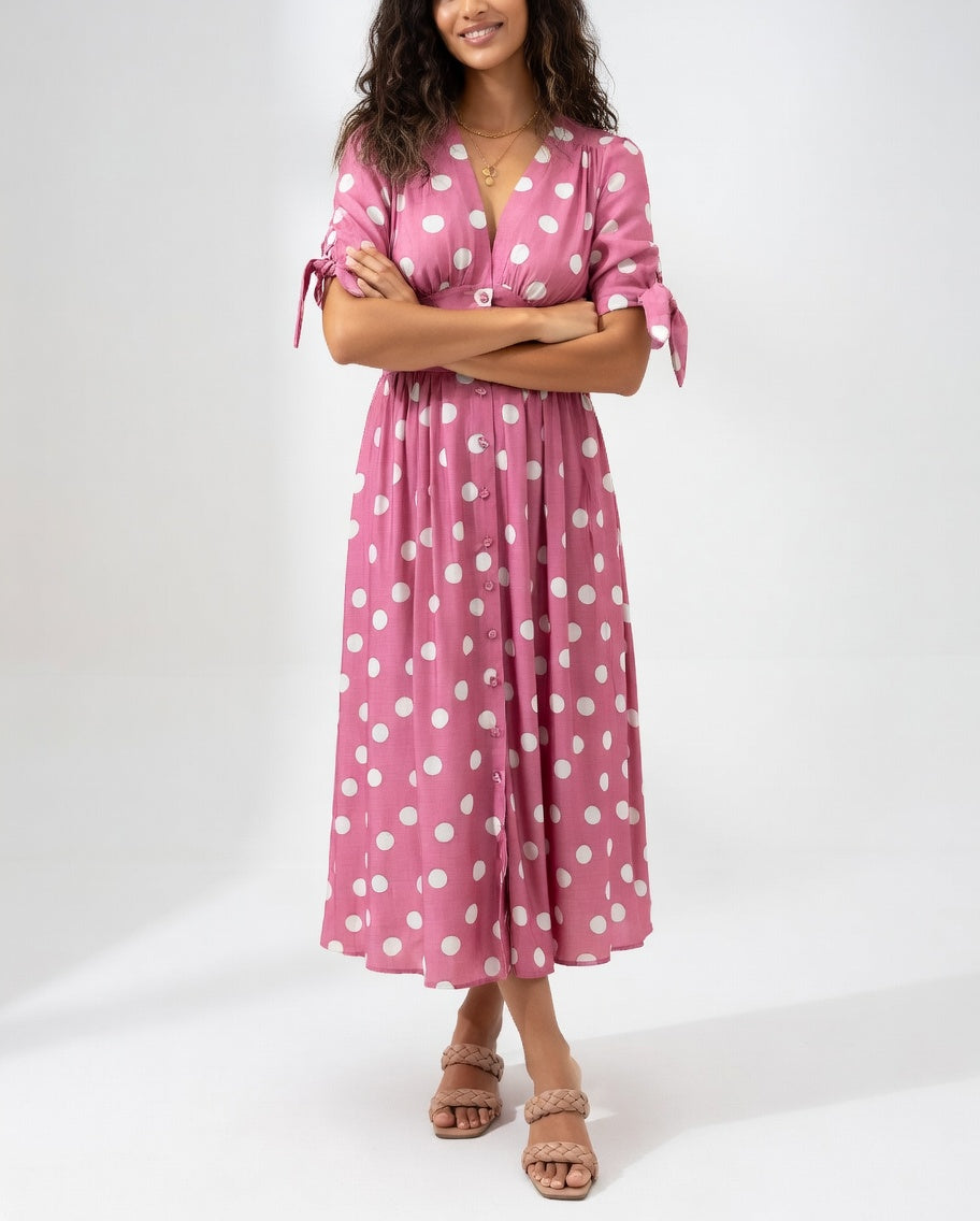 Robe Midi Élégante à Pois pour Femmes