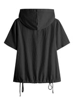 Sweat à capuche à manches courtes texturé ample avec patte de boutonnage