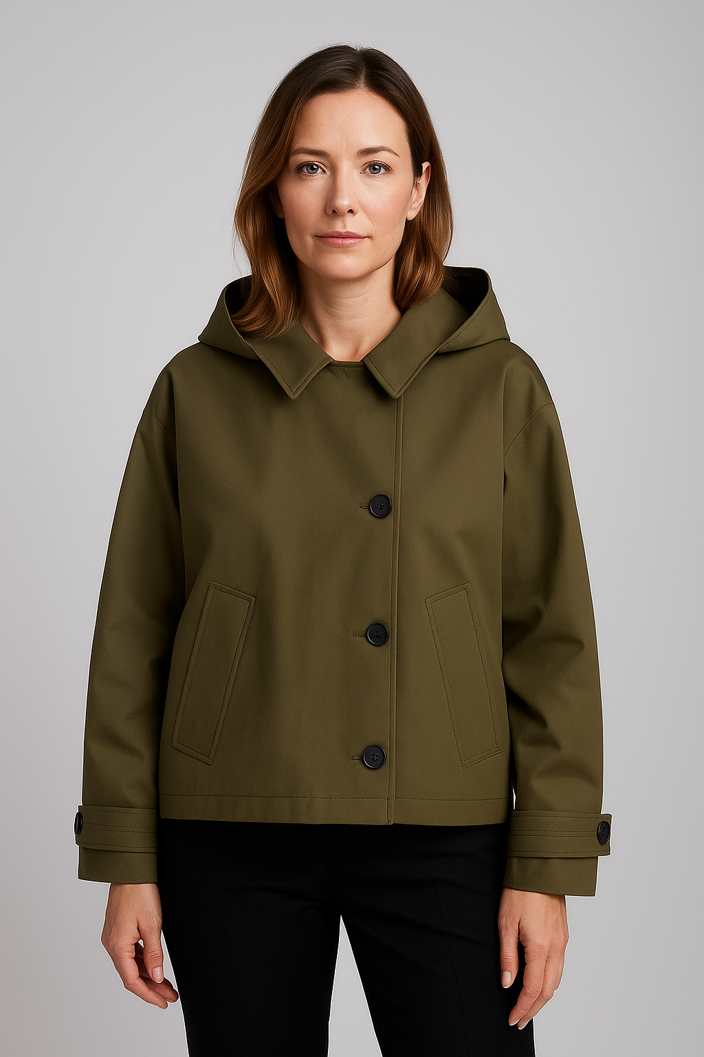 Trench-coat court à capuche chic pour femmes