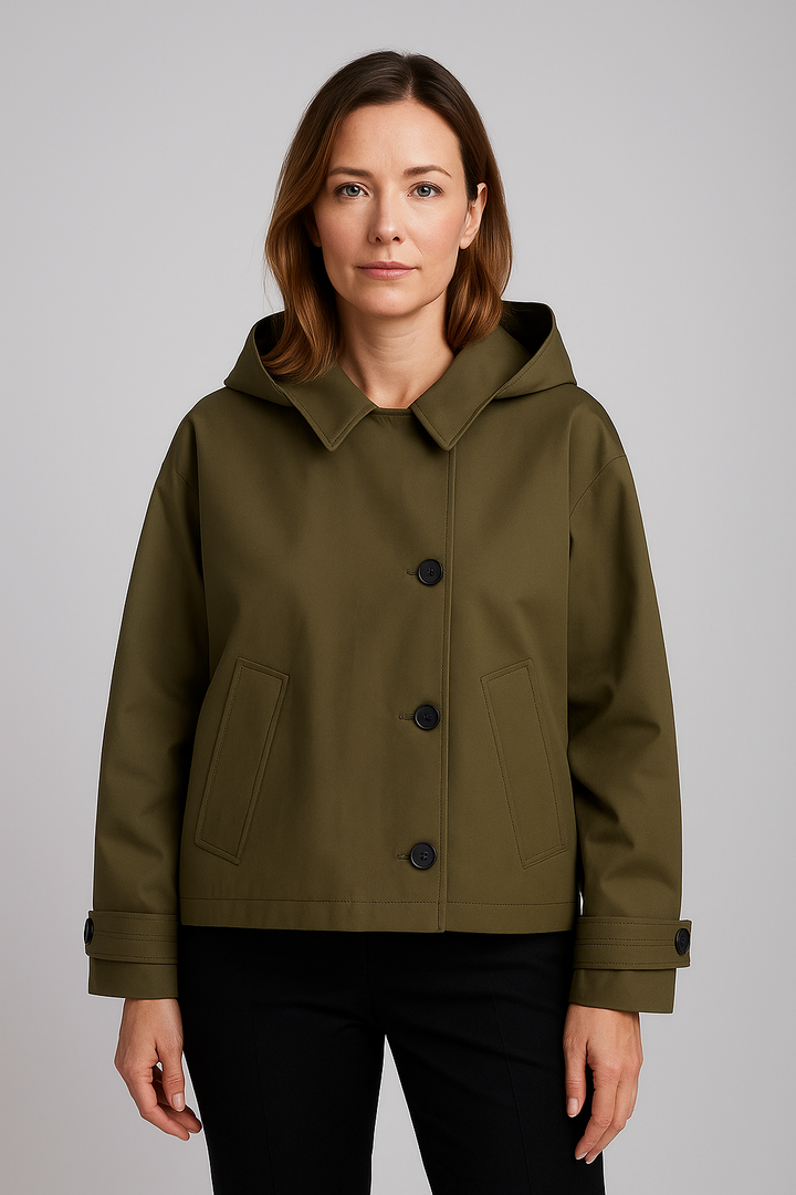 Trench-coat court à capuche chic pour femmes