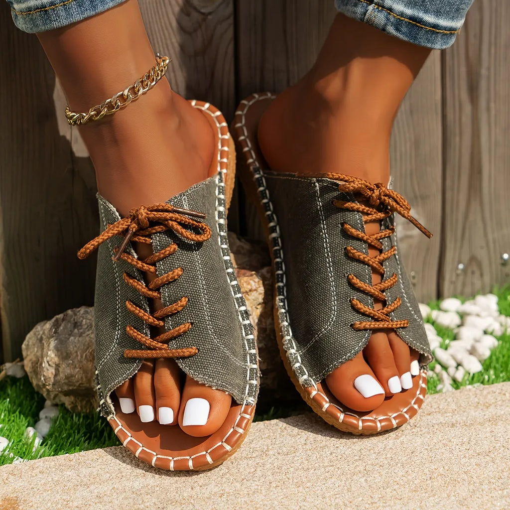 Vue latérale de sandales à lacets vintage pour femme