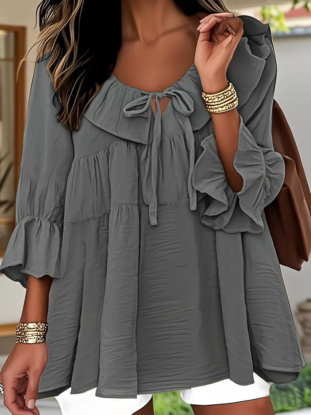 Blouse Femme Élégante à Col Volanté