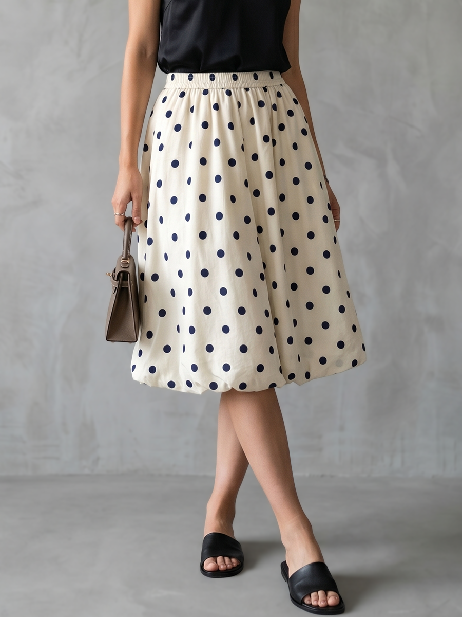 Short femme taille haute plissé à pois contrastés, vue de face