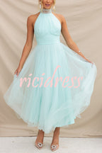 Robe longue en tulle à col licou avec détails froncés