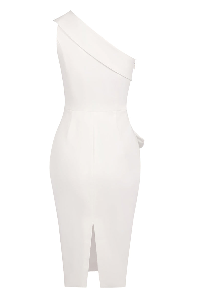 Robe Midi Blanche à Volants et Épaules Dénudées