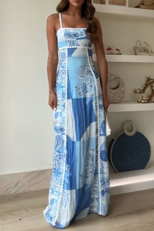 Sophie Paris® | Robe Maxi à Nouer au Dos avec Galon Ric Rac et Imprimé Unique