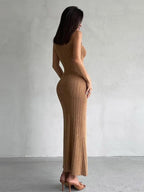 Robe midi sans manches en maille côtelée douce pour femme