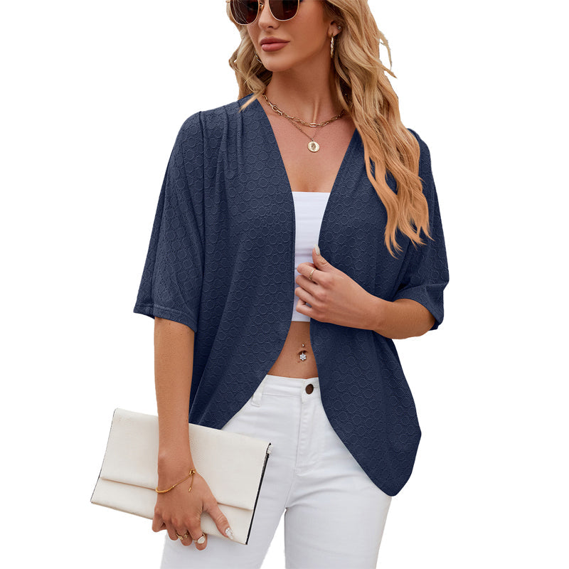 Gilet Femme Ouvert En Maille Douce Manches Trois Quarts