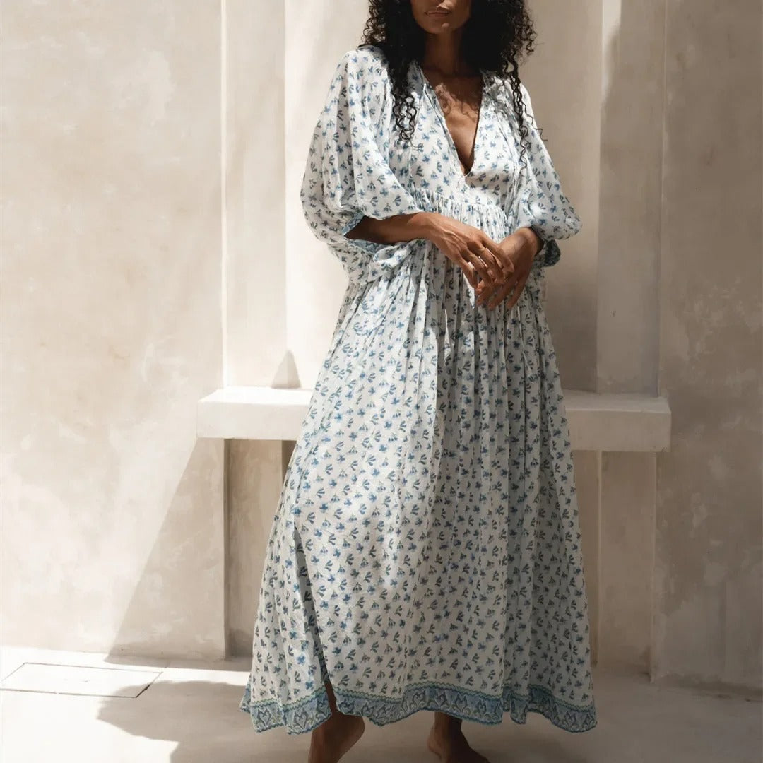 Robe Longue Bohème Femme à Manches Bouffantes - Idéale Été Élégante