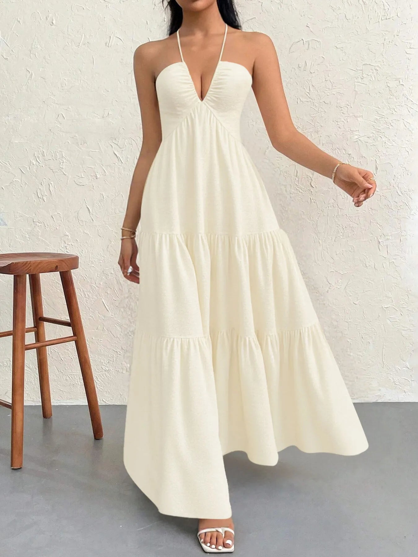 Robe Longue À Étage Dos Nu à Col Halter