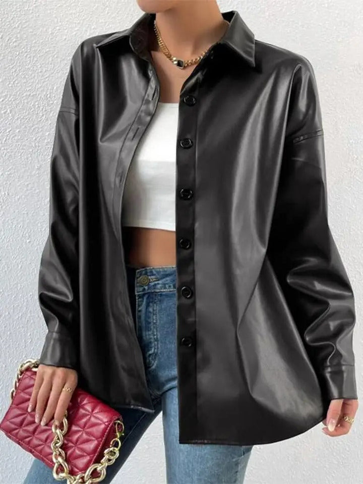 Veste aviateur vintage en cuir avec col à revers et fermeture à boutons
