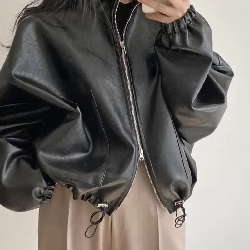 Veste en cuir PU personnalisée style hip-hop
