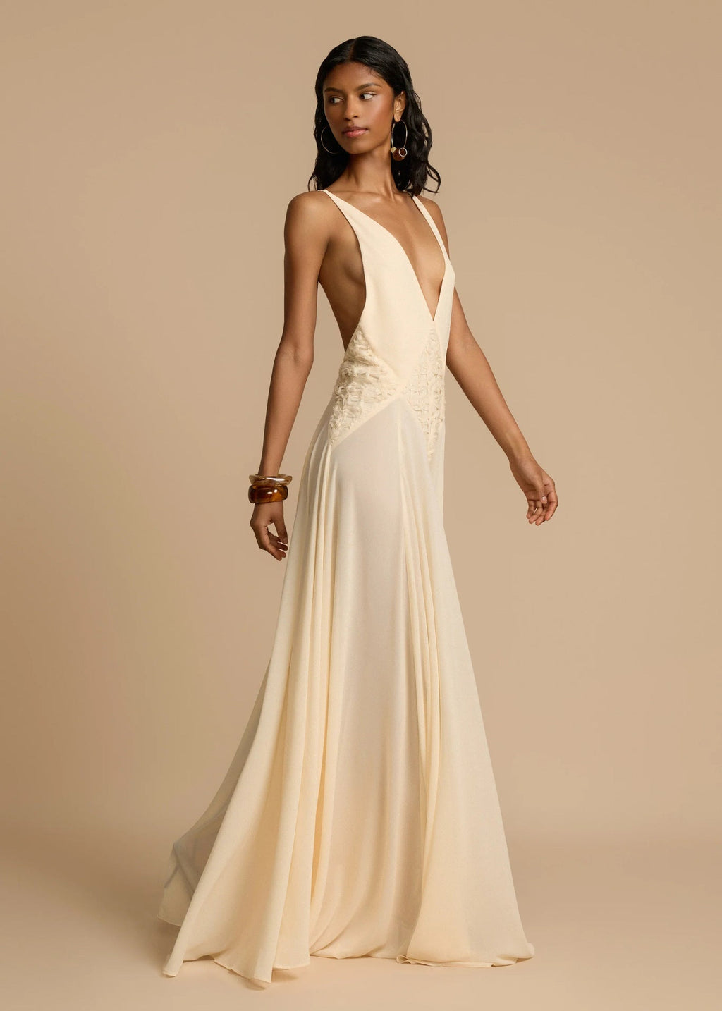 Robe Maxi Blanche à Col V Profond en Dentelle, Fluide, à Bretelles, Robe de Vacances