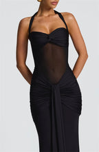 Robe longue moulante drapée à col halter robe de soirée sculptante