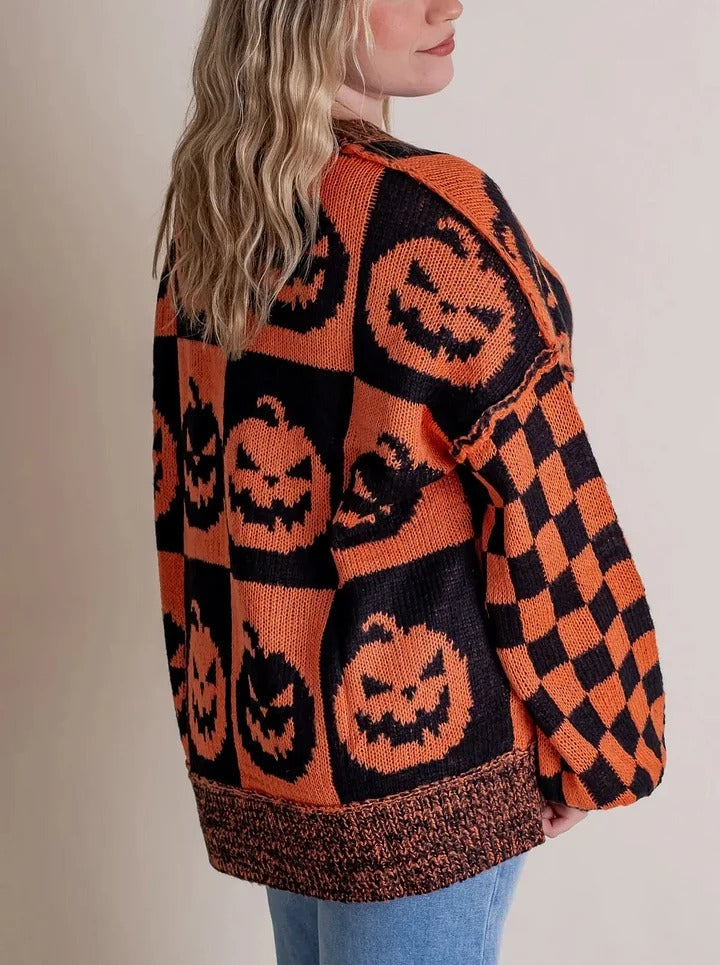 Pull tricoté à carreaux pour Halloween