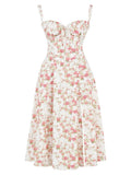 Robe moulante bustier à fleurs et taille découverte