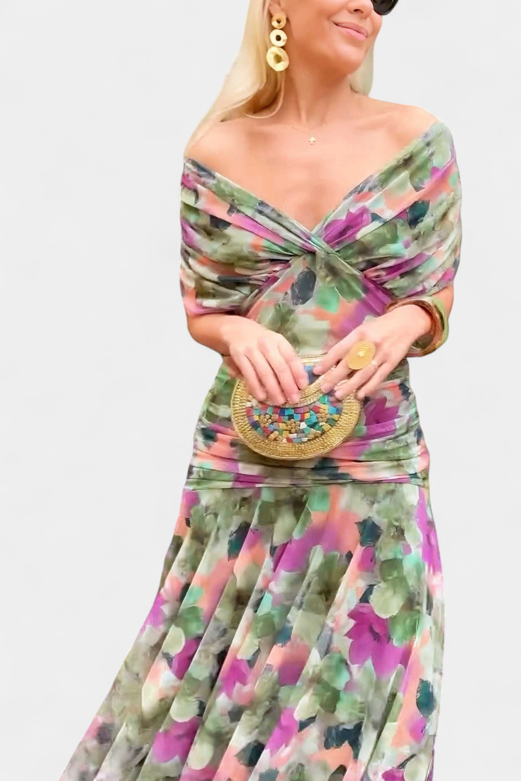 Robe longue plissée élégante à fleurs pour femme