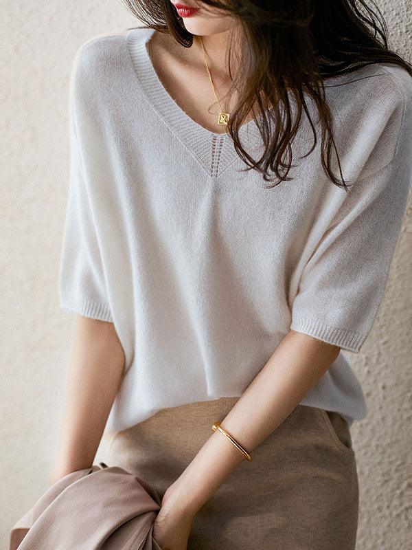 Pull en cachemire doux de luxe col en V pour femmes