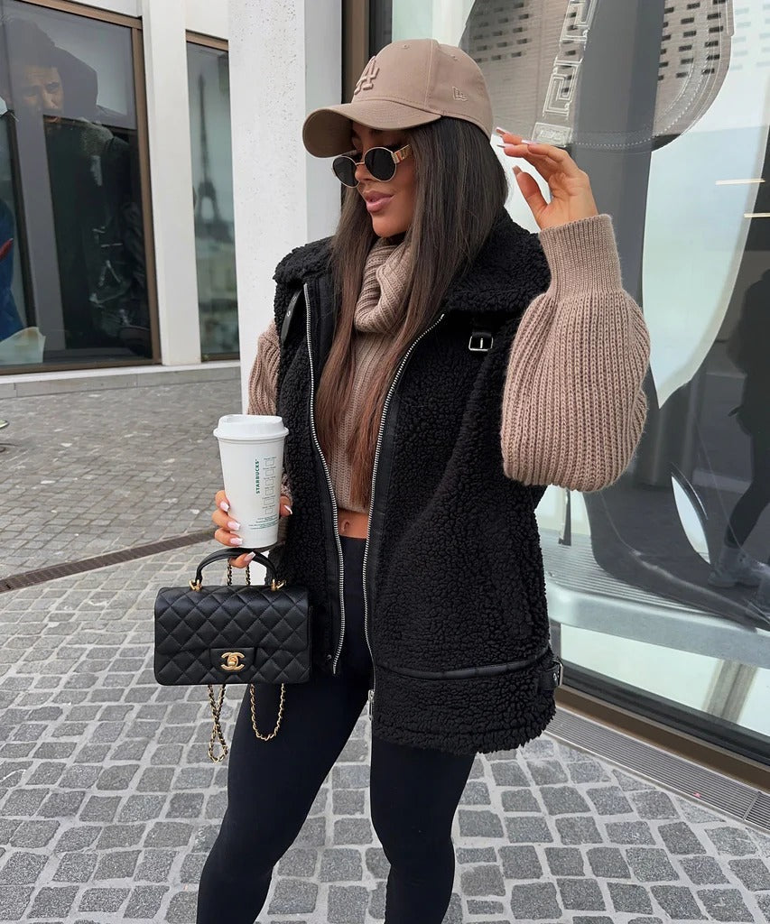 Gilet en fausse fourrure douillet style teddy pour superposition hivernale