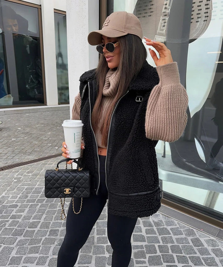 Gilet en fausse fourrure douillet style teddy pour superposition hivernale