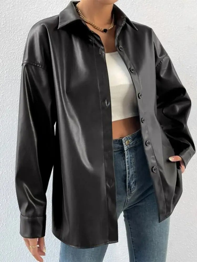 Veste aviateur vintage en cuir avec col à revers et fermeture à boutons